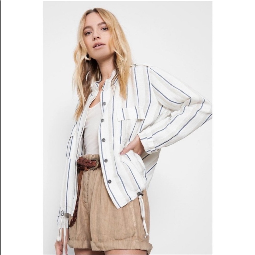 Rails Rowen Lightweight Linen Striped Jacket Sz L… - image 1